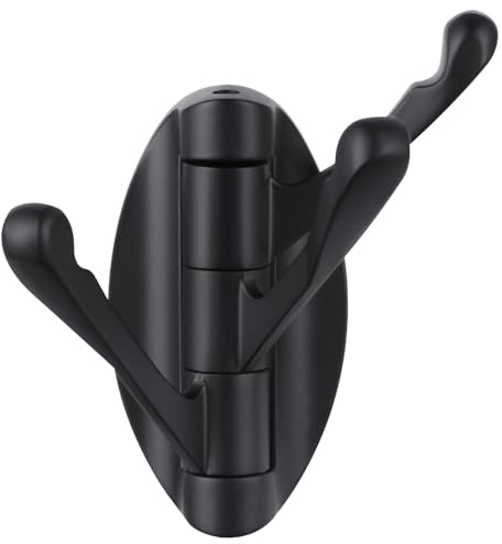 Angle Simple Folding Towel Hook Matte Black, Metal Swivel Robe Hook, Bathroom Towel Holder, Clothes Coat Holder for RV Home Storage, Wall Mount