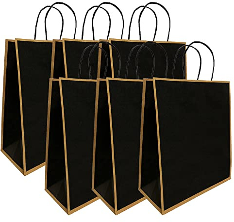 Taeku Kraft Geschenktaschen mit Henkel, 6 Stück Kraftpapier Geschenktüten Verdicken Kindergeburtstag Mitgebsel Tüten für Weihnachten Partys Hochzeiten Süßigkeiten 26 x 12.5 x 33 cm (Schwarz)