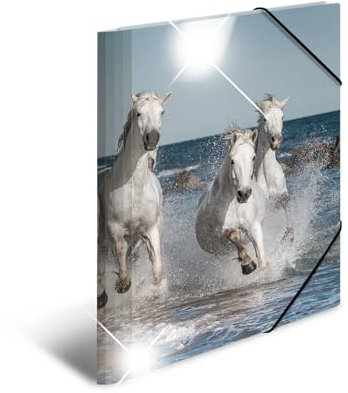 HERMA Sammelmappen A4 Pferde Set, 3 Stück, Kinder Eckspanner-Mappen aus Kunststoff mit Tier Motiv, Hochglanz-Optik, Gummizug, Innenklappen und Innendruck für Jungen und Mädchen