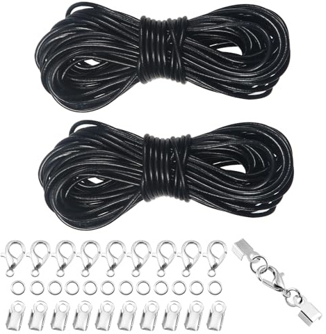 TOAOB 10m Round Black 2mm Cowhide Leather Cord Necklace Jewelry Kits | Making Bracelet, DIY Necklace Craft, Jewellery Macrame Decoration