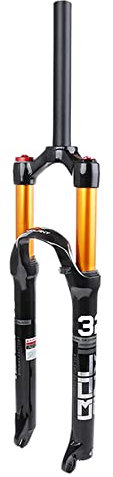 BOLANY MTB-gaffel cykelgaffel 26/27,5/29 Air mountainbike fjädergaffel, MTB-gasgaffel 120 mm fjäderväg rak/avsmalnande rör magnesiumlegering fjädergaffel (26 rak axelstyrning)