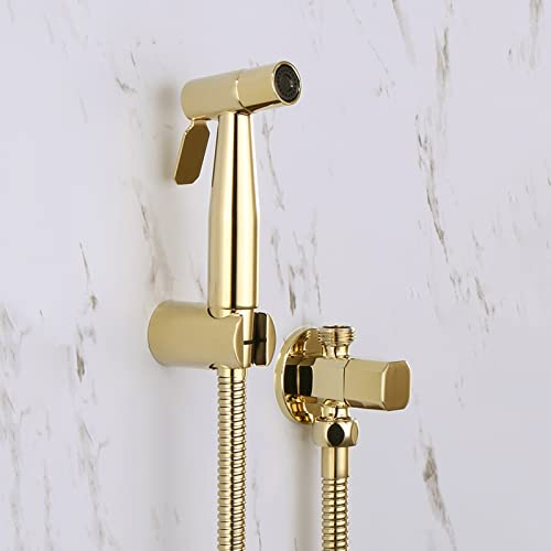 WC-Bidet Handbrause Set Gold Multifunktions Wasserhahn Wandmontage Mit Spritzpistole Kaltwasserhahn Bidet Handbrause Toilette Für Haustierbad/Körperpflege/WC,Doppelauslass