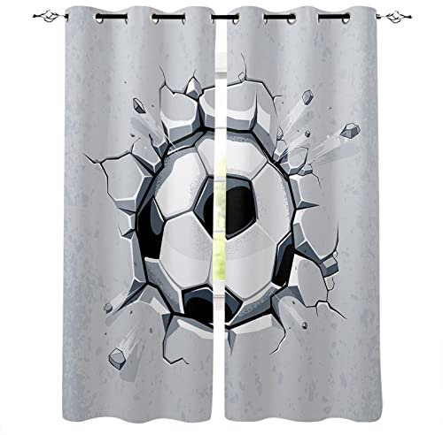 MTBDDyyds Verdunkelungsvorhänge 3D Drucken 220X215Cm Sport Fußball Muster Verdunklungsvorhänge Kinderzimmer 2 Stück Vorhang Blickdicht Ösenschal Kindergardinen Junge Verdunklungsgardine
