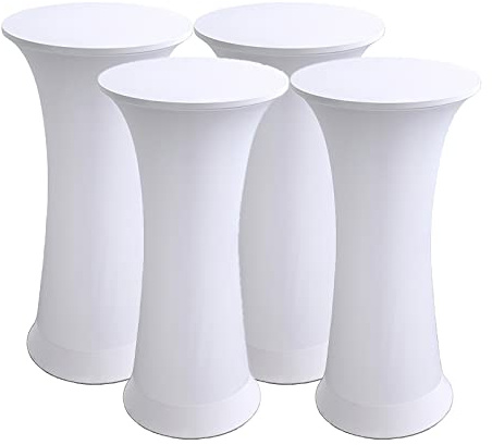 Stehtisch Hussen Stretch Hussen für Stehtische 60x110 cm,Spandex Stehtischhussen Elastische Tischdecke für Stehtische/Bistrotische,Verstärkung im Fußbereich rutschfest Waschbar,Weiß,4Pcs