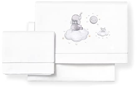 Bettwäsche-Set für Kinderbett, Elefant, Weiß und Grau