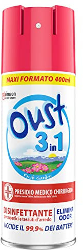 Oust 3 in 1 Spray Elimina Odori Disinfettante per Tessuti d'Arredo e Superfici, 400ml