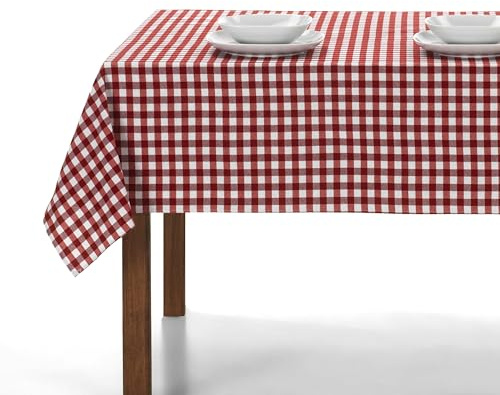 LAN&LAN – Tischdecke abwaschbar Kariert mit Stoff, Tischdecken Hochwertig Gefertigtes, für den Innen- und Außeneinsatz (Rot, 140 x 220)