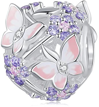 Charme Breloque Fleur Papillon en Argent 925 pour Bracelet Pandora Cadeaux d'Anniversaire pour Femmes Filles