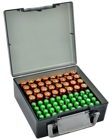 Batteriebox Batterie Aufbewahrungsbox Organizer Tasche für AA AAA Batterien, 72 Batterien Aufbewahrung Behälter für Heimorganisation (Batterien Nicht Enthalten) - Grau