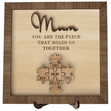 Personalisiertes Puzzleschild mit Aufschrift You are The Piece That Holds Us Together, personalisierbar, Holzschild, Geschenk für Mutter, Puzzle-Schild mit Kindernamen, Muttergeschenke von Tochter