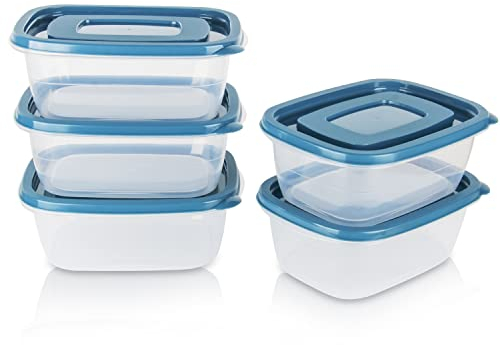 Scatola quadrata in plastica con coperchi, set di 5 contenitori per alimenti, cereali, uso per scuola, lavoro e viaggi