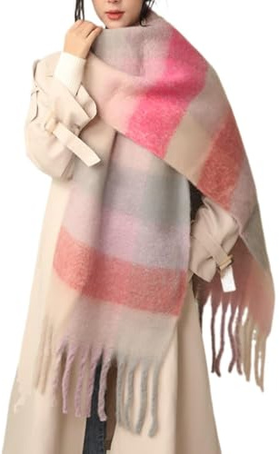 MININAI Dicker Winterschal für Damen, kaltes Wetter, warm, gestrickt, dick, kariert, lang, groß, übergroß, kariert