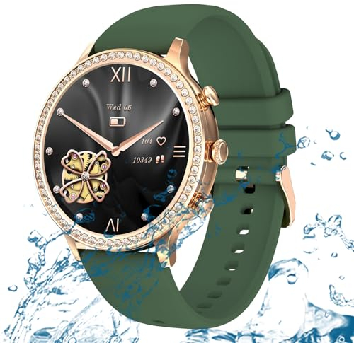 Smartwatch Damen Herren Luxus IP67 Wasserdicht Fitnessuhr Sportuhr Bluetooth-Anrufe mit 1.32''Touchscreen Herzfrequenz-Schlafmonitor 7 Tage Lange Akkulaufze Itmehrfach Sportmodi,für Android IOS.Grün