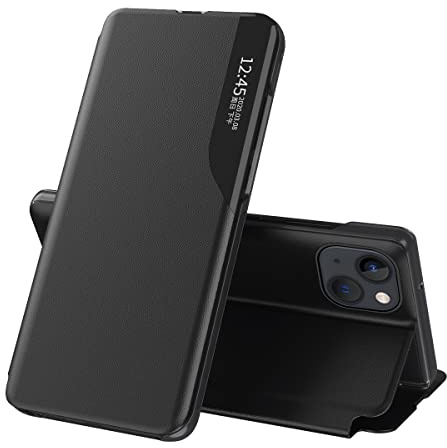 QIWEIQING Hülle für iPhone 11 Pro Max, Premium PC + PU Leder Schutzhülle, Spiegel Cover Clear View Case Flip Intelligenten Handyhülle mit Klappbarer für iPhone 11 Pro Max 6.5. Black QH3