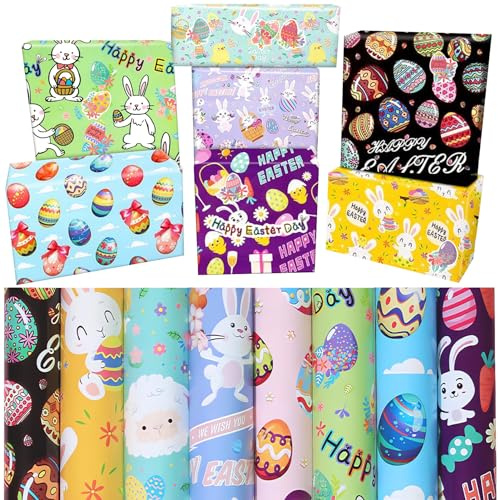 8 Blätter Ostern Geschenkpapier,70 x 50 cm,mit 2 Ostereier Aufkleber,Buntes Geschenkpapier zum Dekorieren von Ostergeschenken