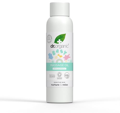 Dr Organic Baby-Massageöl mit Calendula, Empfindliche Haut, Beruhigende & Bindende Massage, Dermatologisch getestet, Tierversuchsfrei, Paraben- & SLS-frei, Zertifiziert Bio, 150ml