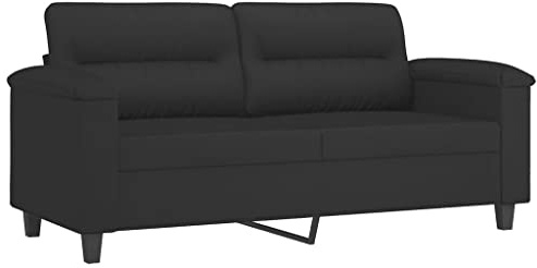 vidaXL Sofa 2-Sitzer, Loungesofa Couch mit Armlehnen Rückenkissen, Wohnzimmersofa Designsofa mit Metallgestell, Sitzmöbel Zweisitzer, Schwarz Mikrofasergewebe