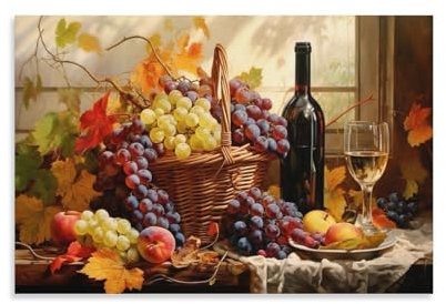 AEMYSKA Abstract Grapes Wall Art for Living Room Fall Fruit Pictures Basket Wine Glasses Paintings on Canvas Wall Art Poster for Home Decorations Wall Decor 20 Wx30 L(50x75cm)