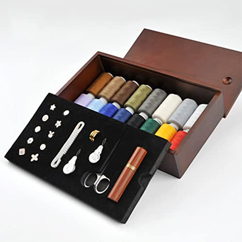 DYLANSKY Nähset-Aufbewahrungsbox aus Holz, multifunktional, ausziehbar, Massivholz, Holzfarbe, Schwarze Walnussfarbe, C