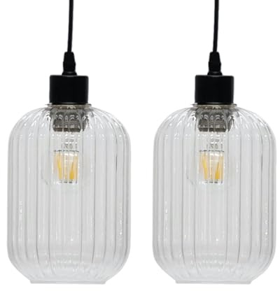Set of 2 Batley - Clear Ribbed Glass Easy Fit Pendant Shades