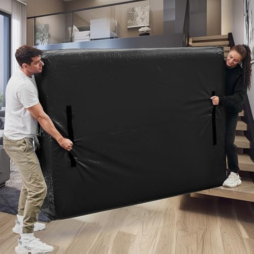 Mattress Bags for Moving, BETU Mattress Protector Waterproof Mattress Cover Full Size Storage Bags with 8 Heavy-Duty Handles and Zipper for Bed Extra Thick Large Reusable (77x57x15 Black)