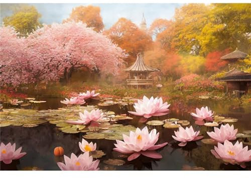Aimaor Malen Nach Zahlen Erwachsene,Lotusrosa Paint by Numbers Adult Bastelset Malen-Nach-Zahlen Kinder Anfänger Leinwand Kreativ Set DIY Set Malen nach Zahlen（DIY Frame） 50x65cm