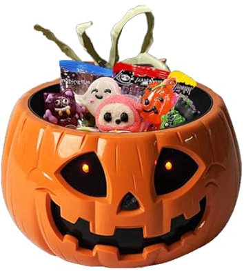 Electric Candy Bowl - Pumpkin Auto-Sensing Halloween Bowl,Large Capacity Candy Holder, Horror Candy Dish with Skeleton Hand for Haunted House
