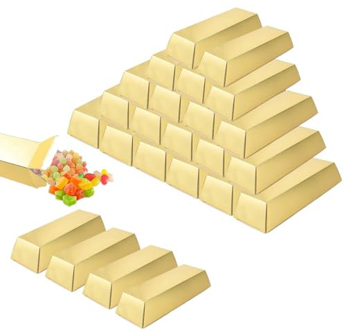 HERKINDNESS 24 Stück Goldbarren Süßigkeiten Boxen, Goldbarren Gefälscht Goldbarren Geschenkbox, für Hochzeit Kindergeburtstag Party Gastgeschenk Süßigkeiten Schachtel Goldbarren Kindergeburtstag