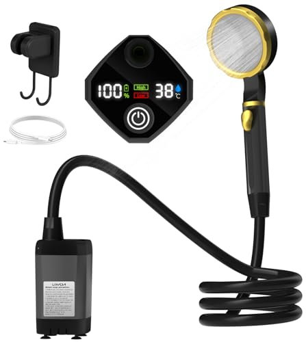 HUIOP Portable Camping Shower Pump RV Outdoor Shower Kit Camp Shower w/Full Screen Intelligent Digital Display Adjustable Shower Kit for Backyard