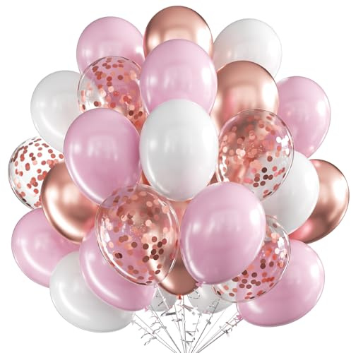 Luftballons Rosa Weiß Roségold, 60 Stück 12 Zoll Rosa Weiß Latex Luftballons Metallic Roségold Luftballon mit Konfetti Party Ballons, Party Luftballon für Geburtstag Hochzeit Jahrestag Dekoration