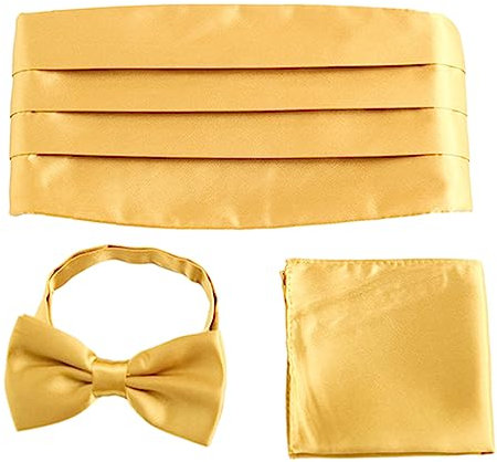 Itkcozcg Mode-Accessoires, Herren-Smoking-Krawatten-Set mit Einstecktuch, Kummerbund, für Erwachsene, Business, formelle Büros, Meetings, Kleidung, Hochzeit, formelle Accessoires, gold, Size reference