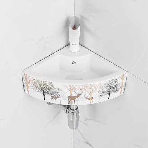 BRCYKRWY Kleines Eckwaschbecken Zur Wandmontage Waschbecken Küchenspüle Ausgussbecken Dreieckiges Wandwaschbecken Mini Waschbecken Waschbecken Weißes Keramik Mini Waschbecken Mit Überlauf