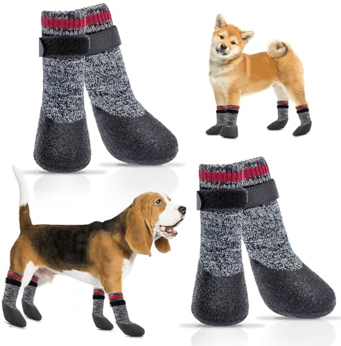 NVGVUP 2 Paar Hundesocken Pfotenschutz, Anti-Rutsch Hundesocken mit Verstellbaren Riemen, Outdoor-Hundeschuhe mit Gummisohle, wasserdichte, für Drinnen Draußen (L)