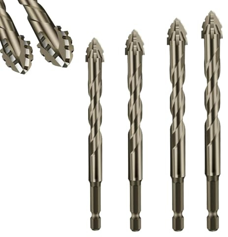 Neue Vier-Nut-Sägezahn-Exzenter-Bohrer, Vier-Kanten-gezahnt-Exzenter-Bohrer, Multifunktions-Bohrer-Set, hohe Härte schrägen Kopf Exzenter-Bohrer für Glas-Keramik-Fliesen (4 Stück)