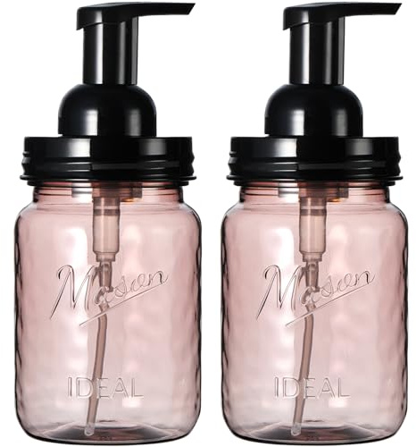 Amolliar Plastic Foaming Soap Dispenser with Pump Lid, 16Oz Refillable Foam Hand Soap Dispenser Set, Clear Dish Soap Bottles with Waterproof Lable for Farmhouse Kitchen Bathroom (2 Pack, Black)