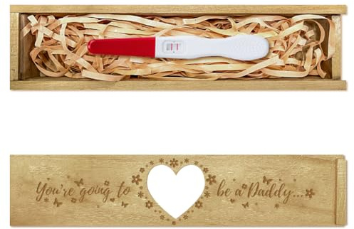 CHGCRAFT Pregnancy Test Keepsake Box Love Heart Flower Pregnancy Test Gift Box with Raffia Ribbon Push Pull Wooden Announcement Gifts for Husband