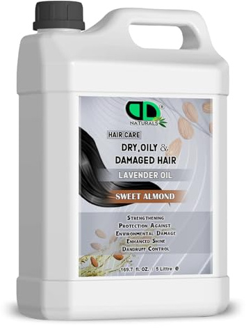 Huile capillaire d'amande douce pour cheveux secs, gras et abîmés avec lavande | Prévention, répare et renforce les cheveux, nourrit et ajoute de la brillance naturelle (5 litres)