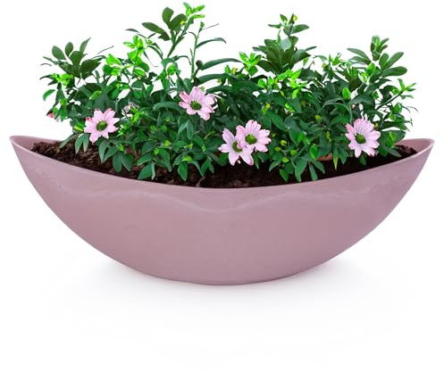 Ovale Pflanzschale als große 39 cm Vintage Outdoor Deko-Schale alt-rosa