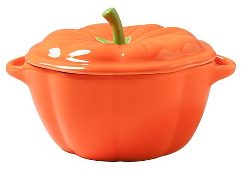 Jaamyears Bols à soupe à oignon 400 ml, tasse à soupe en forme de citrouille avec poignées et couvercle, en céramique, passe au four