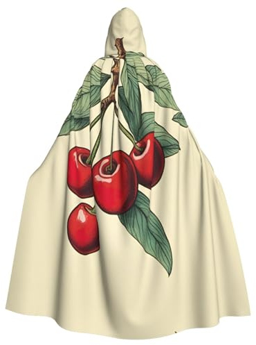 ERSDWRE Preciosa capa con capucha para hombres y mujeres, con estampado de cerezas rojas y dulces, para Halloween, disfraz de cosplay