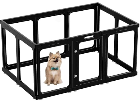 SISKEYCOOC 60cm/75cm Klarer Acrylplastik Welpenlaufstall, Transparenter Hundelaufstall mit Tür, Leicht reinigen, Welpenauslauf für Wohnung (Schwarz, 60cm Höhe, 9+1 (10 Stück))
