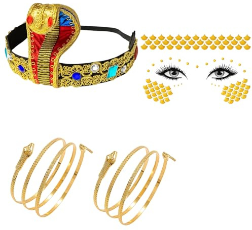 SongBuydn 4Stück Cleopatra KostüM - Ägyptisches Kostümzubehörset Cleopatra Kostüm, Medusa Kopfschmuck, Karneval und Themenpartys, Cleopatra Goldene Ägyptische Schmuck-Set
