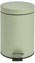 AIDNI Round Metal Step Pedal Bin, Sage Green, 3L Capacity, Bathroom Waste Container with Lid