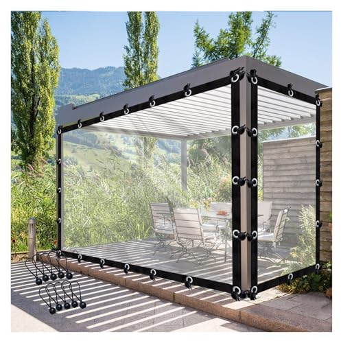 Anpassbare Gartenpavillon-Vorhänge mit Ösen, transparente PVC-Planen-Seitenteile für Pergola, Terrasse, Veranda, wasserdichte Abdeckung (3 x 4 m)