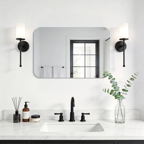 KOCUUY Espejo de baño Rectangular sin Marco, Espejo de Pared de 40 x 60 cm, Espejo con Cristal irrompible, reflexión HD, Esquinas Redondeadas,Adecuado para baños, dormitorios o vestidores.