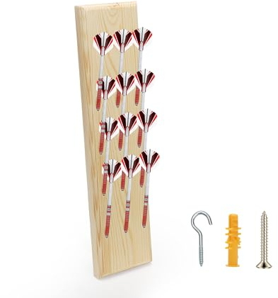 Tutamaz Darthållare av trä för 12 darts, darthållare trä dartpilhållare stativ praktiska piltillbehör, väggfäste dartstativ för förvaring av steeldarts softdarts (träfärg)