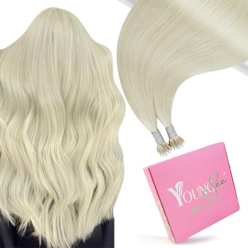 YoungSee 70cm Nanoring Extensions Echthaar Platinblond Nano Ring Extensions Echthaar Blond Nanoring Haarextension Blond Nano Beads Haarverlängerung Lang Haare Remy Gerade 50g 60A