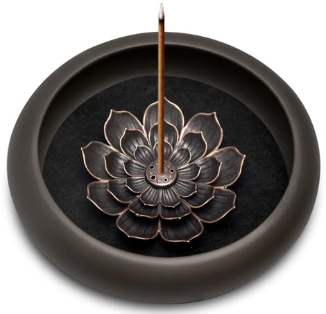 Räucherstäbchenhalter mit Abnehmbarer Lotus Design Räuchergefäß für Yoga | Leicht Zu Reinigen Räucherstäbchen Halter für Meditations-Keramik Räucherschale für Räucherstäbchen Kegel Spiralen-Braun