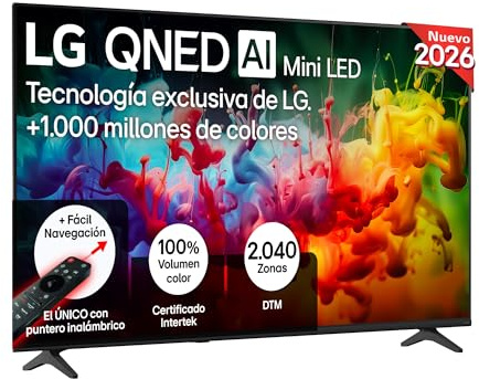 LG 65QNED70B6C - Smart TV QNED MiniLED AI 65 4K Sin Reflejos 94%, 2026 | QNED MiniLED, Smart TV, WebOS 25, Procesador Alpha 5 Gen7 AI, 120Hz, Super Upscaling, HDR10 y Dolby Digital Plus, Negro