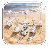YADOCA 5 Pcs Silver Belly Bars, Surgical Steel Dangly Belly Button Piercing